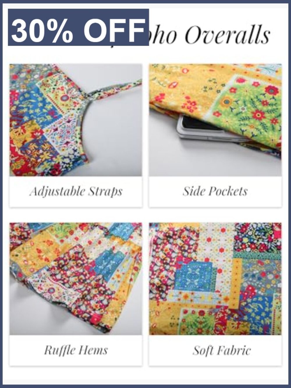 Boho Floral Patchwork Wide Leg Overalls - Sleeveless Romper with Pockets - Picture 5 of 7